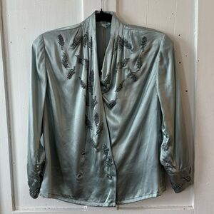 Paul Alexander Silk Beaded Double Breasted Blouse